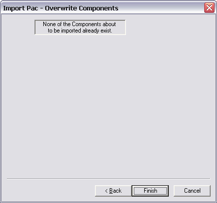 Verification of existing component that might be overwritten. Click Next.